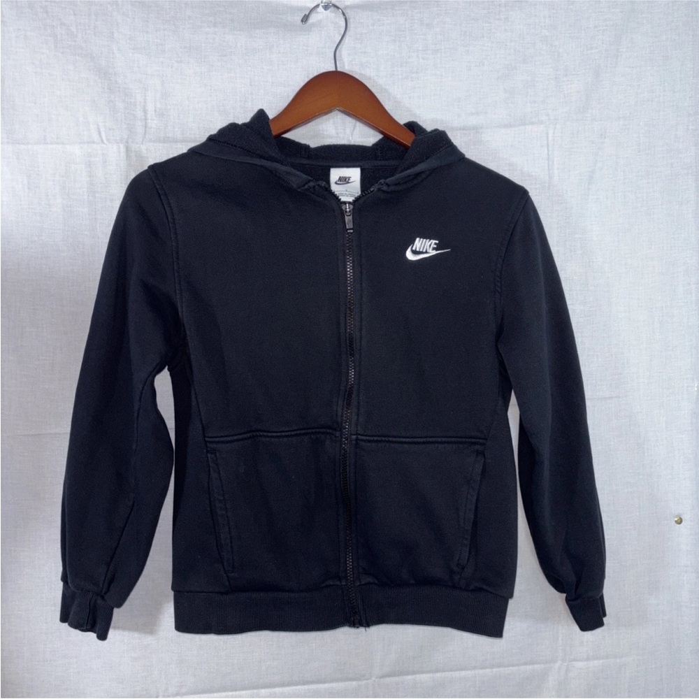 Nike Kids Black Zip Hoodie Size Large Fleece Sweatshirt Swoosh Logo